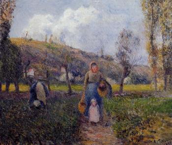 卡米耶 畢沙羅 Peasant Woman and Child Harvesting the Fields, Pontoise